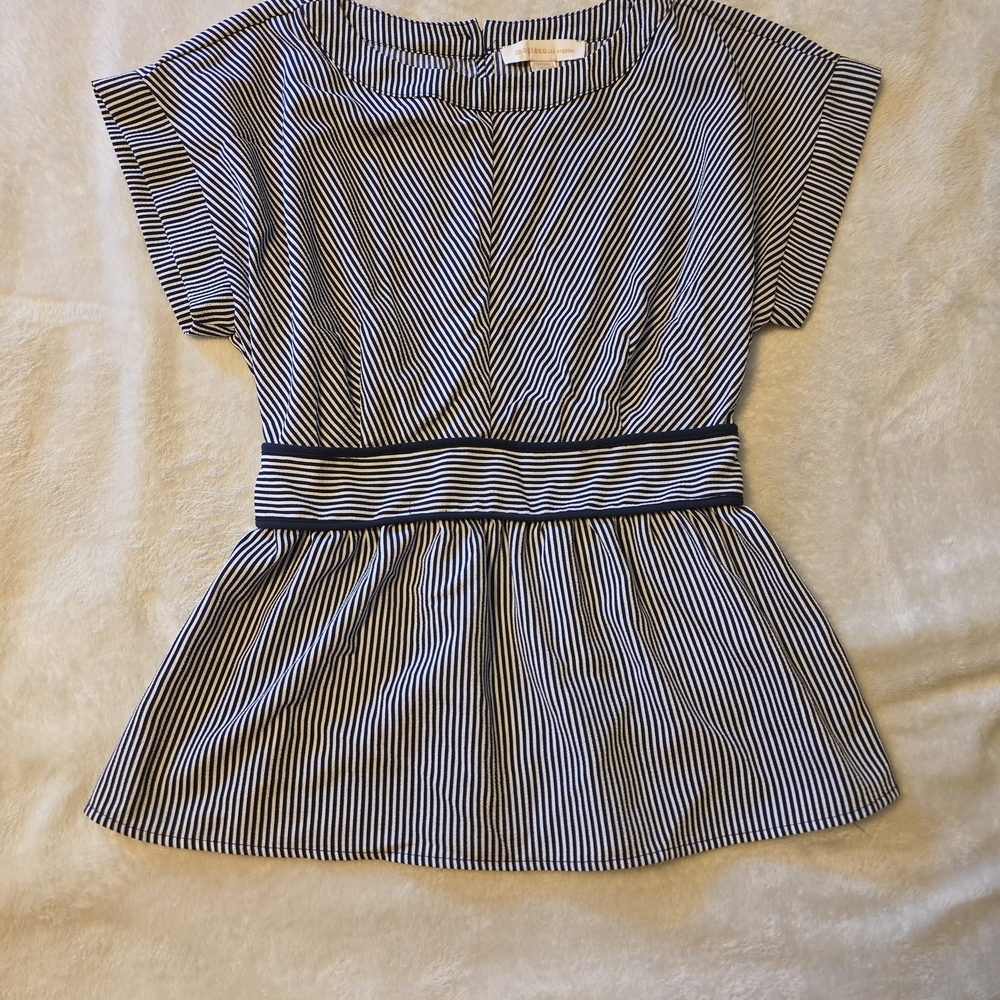 Monteau Navy and White Striped Top